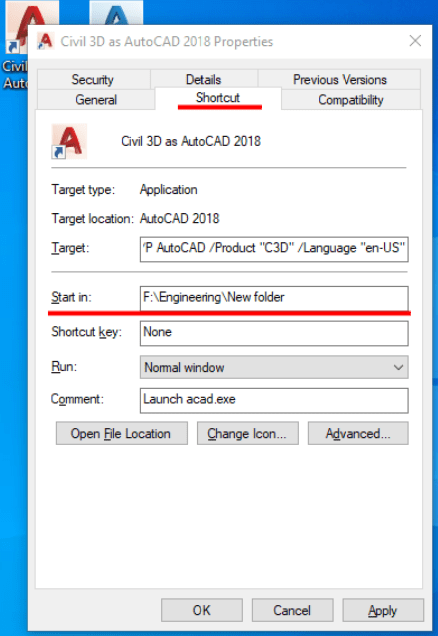 Change default save location autocad