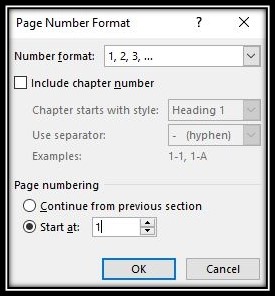Start page numbering at 1