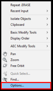 options panel autocad