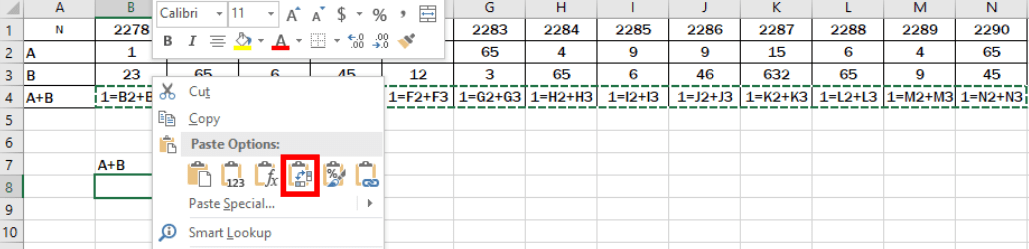 paste transpose excel
